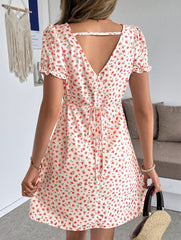Floral Puff Sleeve V Neck Dress
