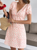 Floral Puff Sleeve V Neck Dress