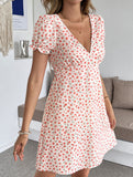 Floral Puff Sleeve V Neck Dress