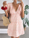 Floral Puff Sleeve V Neck Dress