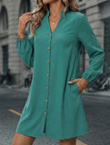Solid Long Sleeve A Line Midi Dress