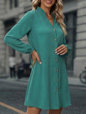 Solid Long Sleeve A Line Midi Dress