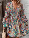 Floral V Neck Bell Sleeve Dress