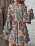 Floral V Neck Bell Sleeve Dress