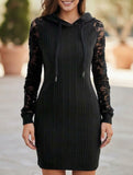 Lace Patchwork Hooded Casual Dress