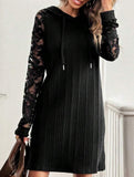 Lace Patchwork Hooded Casual Dress