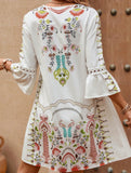 V Neck Lace Patch Print Dress
