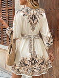 Tie Waist Print Midi Dress