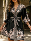 Tie Waist Print Midi Dress