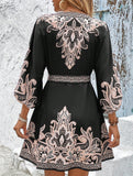 Tie Waist Print Midi Dress
