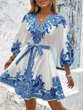 Tie Waist Print Midi Dress