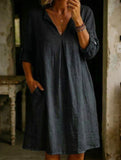 Linen V Neck Short Sleeve Dress