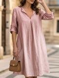Linen V Neck Short Sleeve Dress