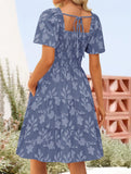 Floral Square Neck Flowy Dress_CWDSD11942