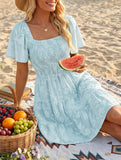 Floral Square Neck Flowy Dress_CWDSD11942