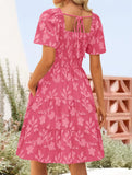 Floral Square Neck Flowy Dress_CWDSD11942