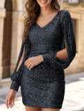 Sequin Fringe Bodycon Party Dress_CWDSD11958
