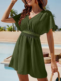 V Neck Ruched Beach Cover Dress