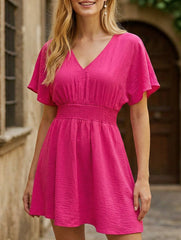 V Neck Ruched Beach Cover Dress