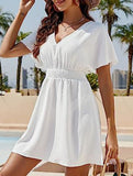 V Neck Ruched Beach Cover Dress