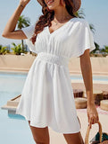 V Neck Ruched Beach Cover Dress