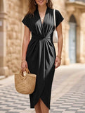 V Neck Irregular Sleeve Dress_CWDSD11961