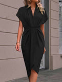V Neck Irregular Sleeve Dress_CWDSD11961