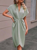 V Neck Irregular Sleeve Dress_CWDSD11961