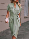 V Neck Irregular Sleeve Dress_CWDSD11961