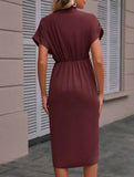 V Neck Irregular Sleeve Dress_CWDSD11961