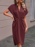 V Neck Irregular Sleeve Dress_CWDSD11961