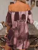 Colorblock Off Shoulder Lantern Sleeve Dress_CWDSD12018