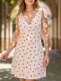 Women's white heart print backless maxi dress - V neck sleeveless romantic sundress