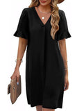 V Neck Flare Sleeve Midi Dress_CWDSD12025