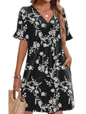 V Neck Flare Sleeve Midi Dress_CWDSD12025