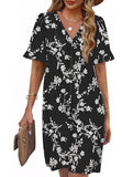V Neck Flare Sleeve Midi Dress_CWDSD12025