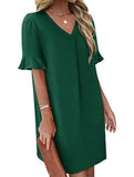 V Neck Flare Sleeve Midi Dress_CWDSD12025