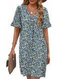 V Neck Flare Sleeve Midi Dress_CWDSD12025