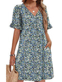 V Neck Flare Sleeve Midi Dress_CWDSD12025