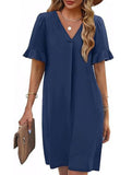 V Neck Flare Sleeve Midi Dress_CWDSD12025