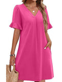V Neck Flare Sleeve Midi Dress_CWDSD12025