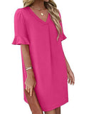 V Neck Flare Sleeve Midi Dress_CWDSD12025