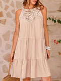 Lace Patch Halter A Line Dress_CWDSD12026