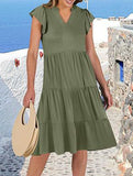 V Neck Ruffle Sleeve Midi Dress_CWDSD12027