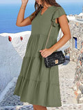 V Neck Ruffle Sleeve Midi Dress_CWDSD12027