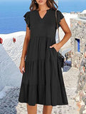 V Neck Ruffle Sleeve Midi Dress_CWDSD12027