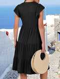 V Neck Ruffle Sleeve Midi Dress_CWDSD12027