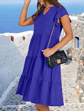 V Neck Ruffle Sleeve Midi Dress_CWDSD12027