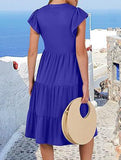 V Neck Ruffle Sleeve Midi Dress_CWDSD12027