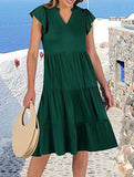 V Neck Ruffle Sleeve Midi Dress_CWDSD12027